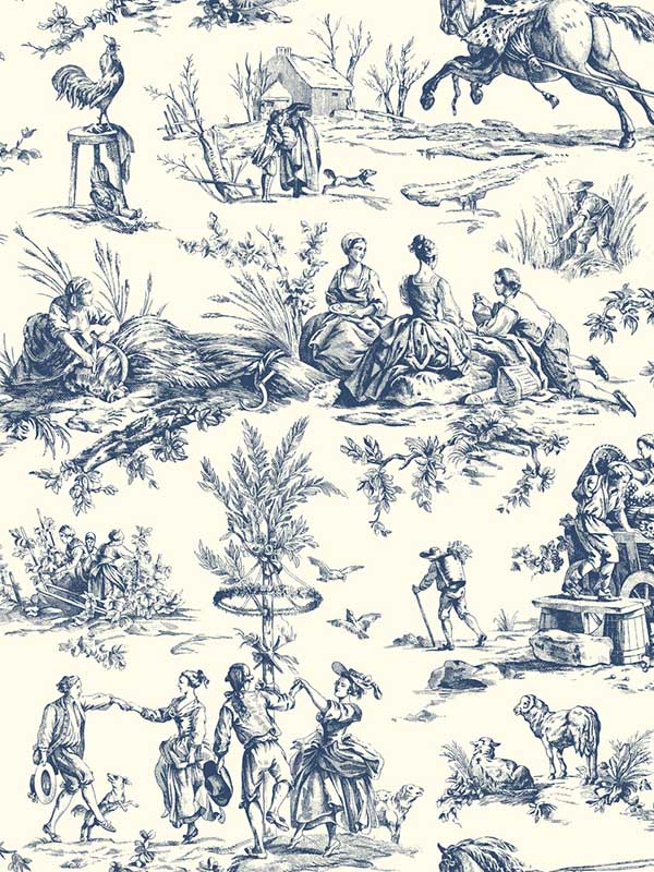 Seasons Toile fabric in navy color - pattern number AF2000 - by York in the Toiles Resource Library collection