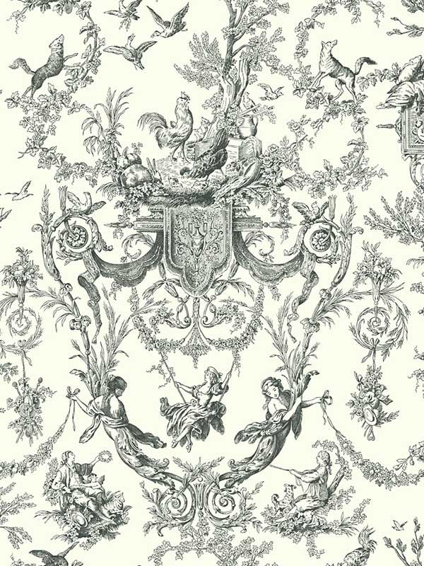 Old World Toile fabric in black and white color - pattern number AT4237 - by York in the Toiles Resource Library collection