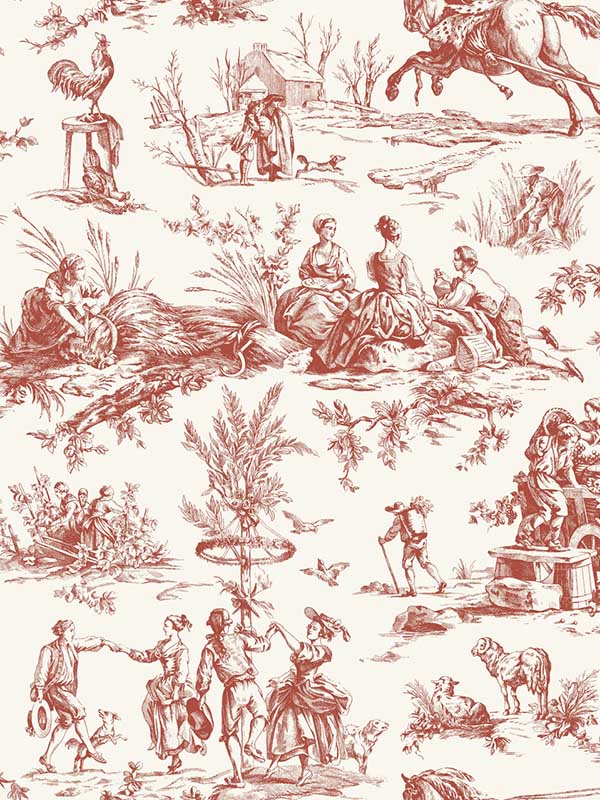 Seasons Toile fabric in scarlet color - pattern number GR5925 - by York in the Toiles Resource Library collection