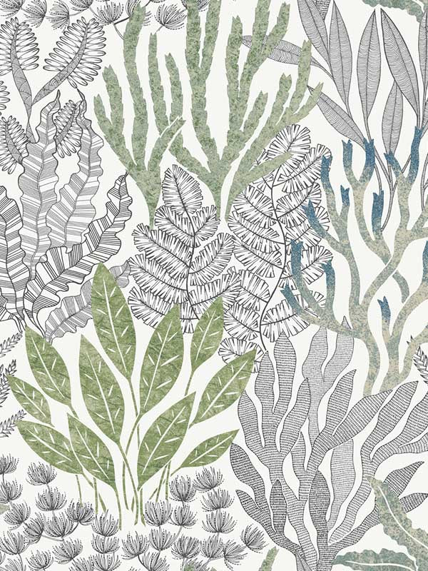 Coral Leaves fabric in blue and green color - pattern number RT7803 - by York in the Toiles Resource Library collection