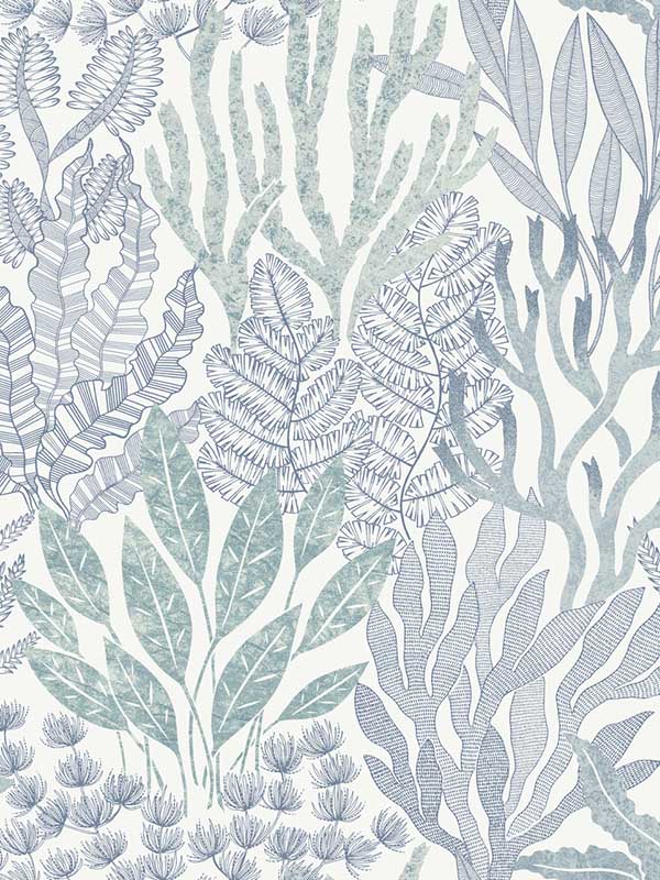 Coral Leaves fabric in blue and aqua color - pattern number RT7804 - by York in the Toiles Resource Library collection