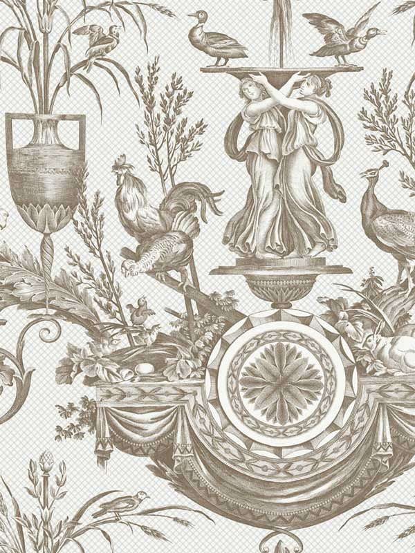 Avian Fountain Toile fabric in mink color - pattern number RT7812 - by York in the Toiles Resource Library collection