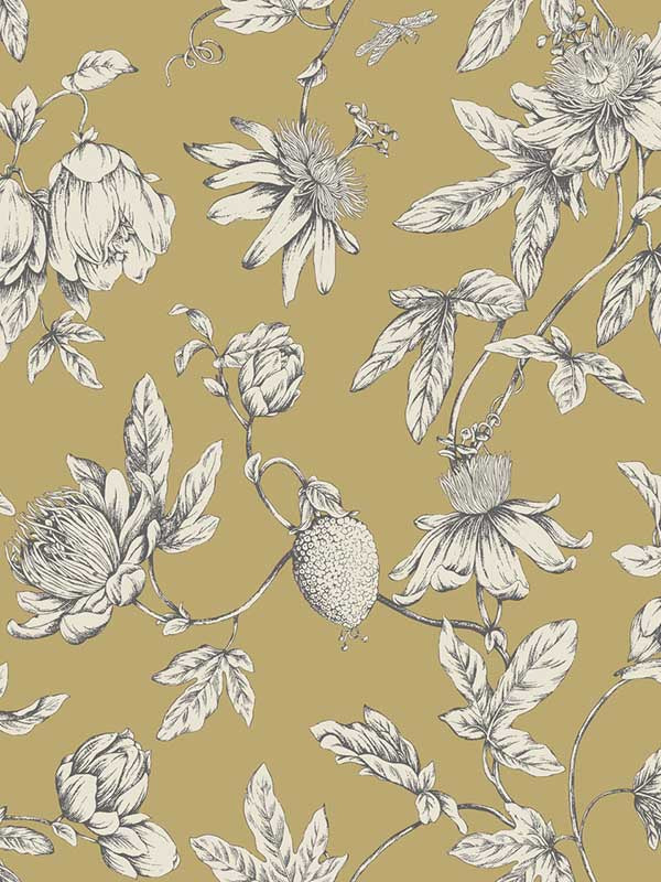 Passion Flower Toile wallpaper in harvest color - pattern number RT7855 - by York in the Toiles Resource Library collection