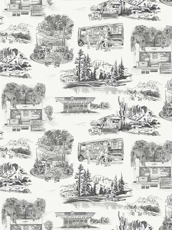 Modern Vista Toile fabric in black color - pattern number RT7861 - by York in the Toiles Resource Library collection