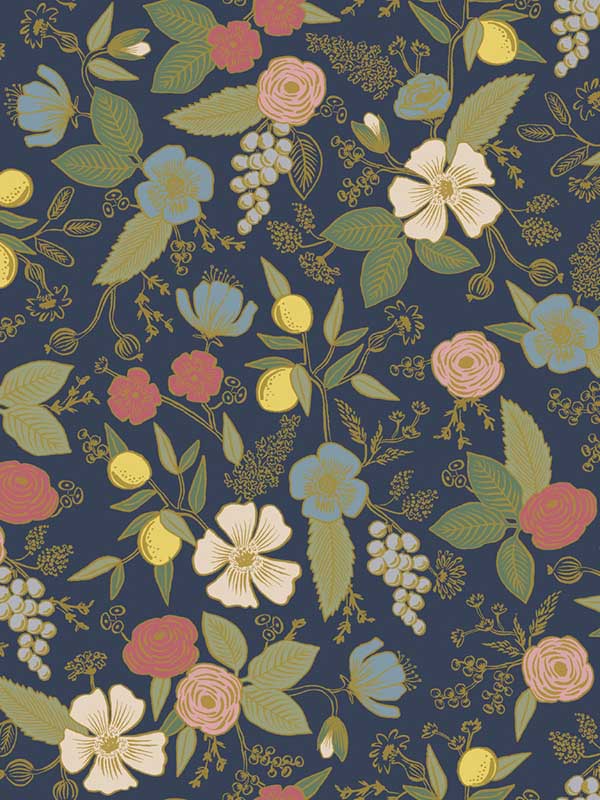 Colette Peel and Stick fabric in navy color - pattern number PSW1534RL - by Rifle Paper Co in the Rifle Paper Co Third Edition Peel and Stick Wallpaper collection