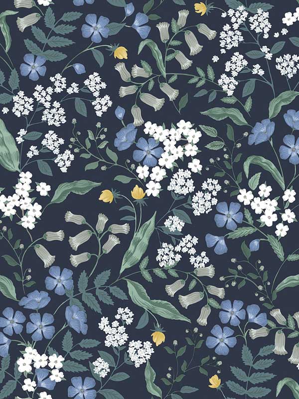 Sweetbrier Peel and Stick fabric in navy color - pattern number PSW1544RL - by Rifle Paper Co in the Rifle Paper Co Third Edition Peel and Stick Wallpaper collection