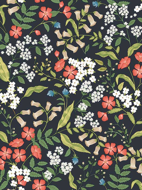 Sweetbrier Peel and Stick fabric in black color - pattern number PSW1549RL - by Rifle Paper Co in the Rifle Paper Co Third Edition Peel and Stick Wallpaper collection