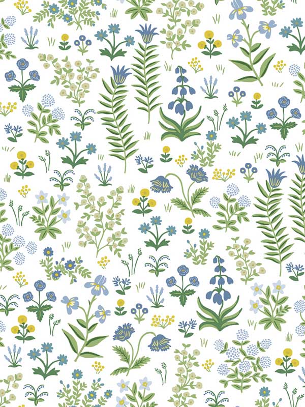 Menagerie Garden Peel and Stick fabric in blue multicolor color - pattern number PSW1551RL - by Rifle Paper Co in the Rifle Paper Co Third Edition Peel and Stick Wallpaper collection