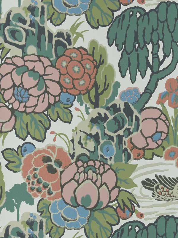 Mandarin Garden fabric in 02 coral color - pattern number 231116902 - by Maxwell in the V and A Decorative Papers collection