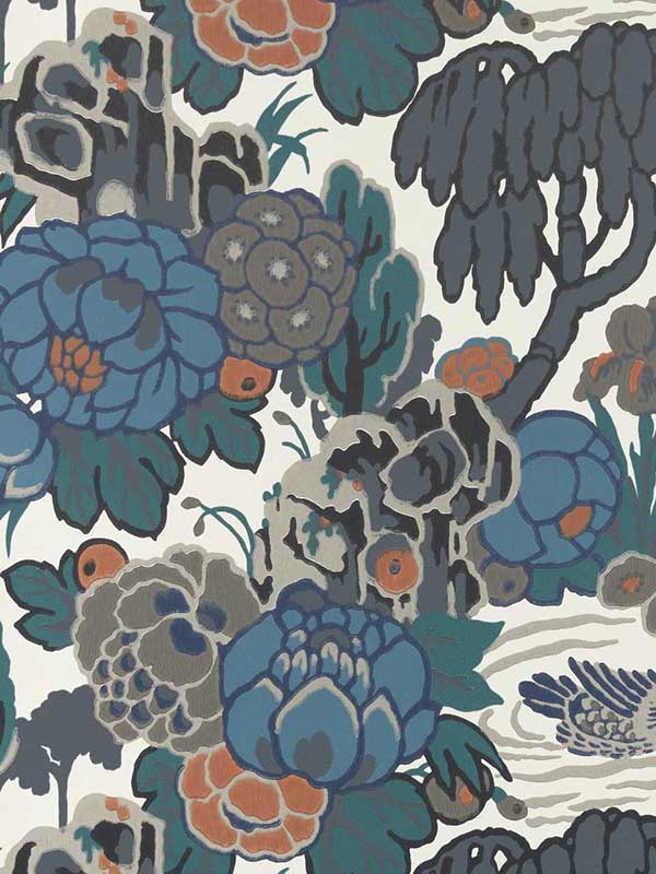 Mandarin Garden fabric in 03 ink color - pattern number 231116903 - by Maxwell in the V and A Decorative Papers collection