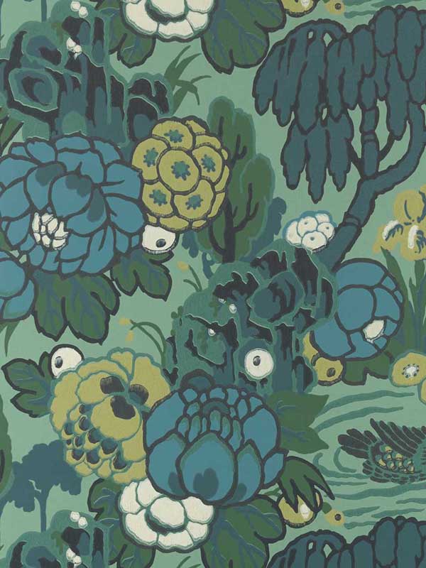 Mandarin Garden fabric in 04 jade color - pattern number 231116904 - by Maxwell in the V and A Decorative Papers collection