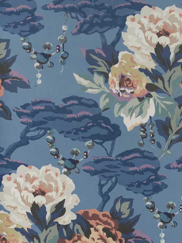 Paeonia fabric in 02 indigo color - pattern number 231117002 - by Maxwell in the V and A Decorative Papers collection