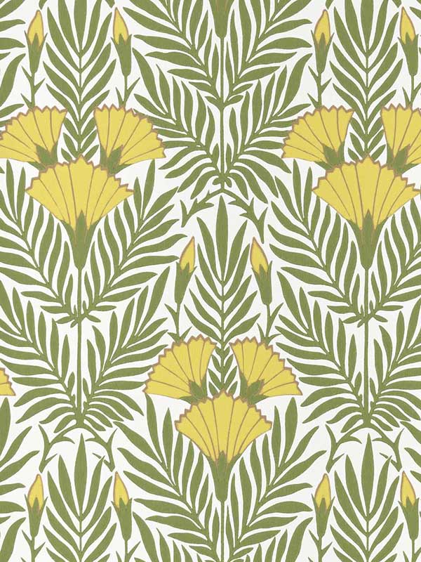 Floral Fanfare fabric in 01 vivid yellow color - pattern number 231117101 - by Maxwell in the V and A Decorative Papers collection