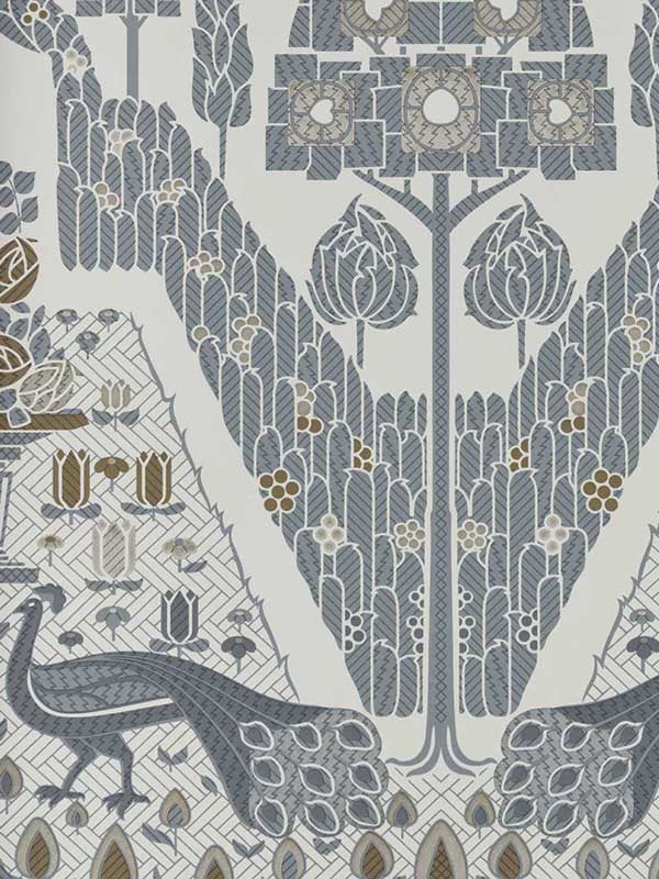 Peacock Topiary fabric in 01 monochrome color - pattern number 231117201 - by Maxwell in the V and A Decorative Papers collection