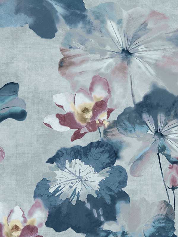 Water Lilies fabric in 03 blue dusk color - pattern number 200814303 - by Maxwell in the Willow collection