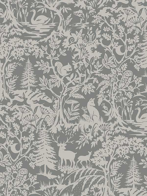 Alrick Forest Venture wallpaper in charcoal color - pattern number 3125-72321 - by Chesapeake in the Kinfolk collection
