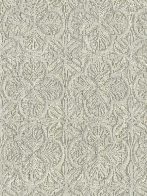 Karachi Wooden Damask wallpaper in light blue color - pattern number 3125-72332 - by Chesapeake in the Kinfolk collection