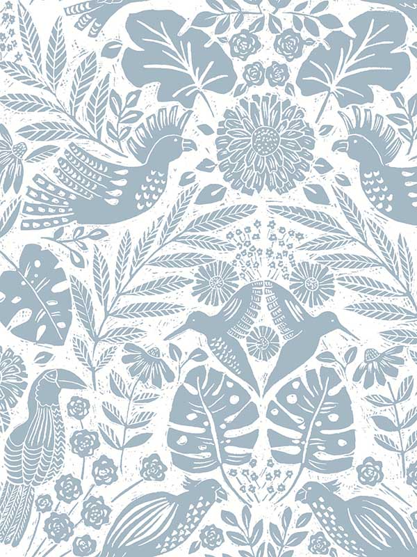Nestle Bird Block Print fabric in blue color - pattern number 4122-27000 - by A Street Prints in the Terrace collection