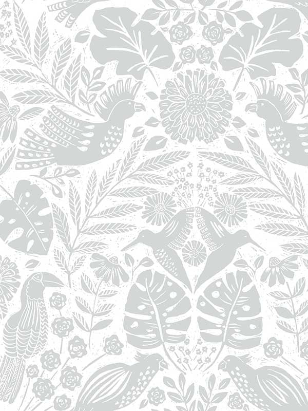 Nestle Bird Block Print fabric in light grey color - pattern number 4122-27001 - by A Street Prints in the Terrace collection
