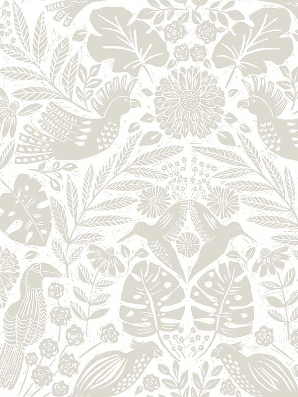 Nestle Bird Block Print fabric in dove color - pattern number 4122-27003 - by A Street Prints in the Terrace collection