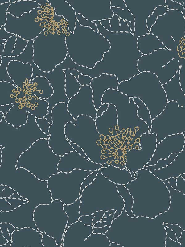 Gardena Embroidered Floral fabric in indigo color - pattern number 4122-27009 - by A Street Prints in the Terrace collection