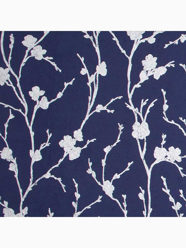 Meiying Floral Trail fabric in cobalt blue and silver color - pattern number 103523 - by Graham and Brown in the Graham and Brown Collection collection