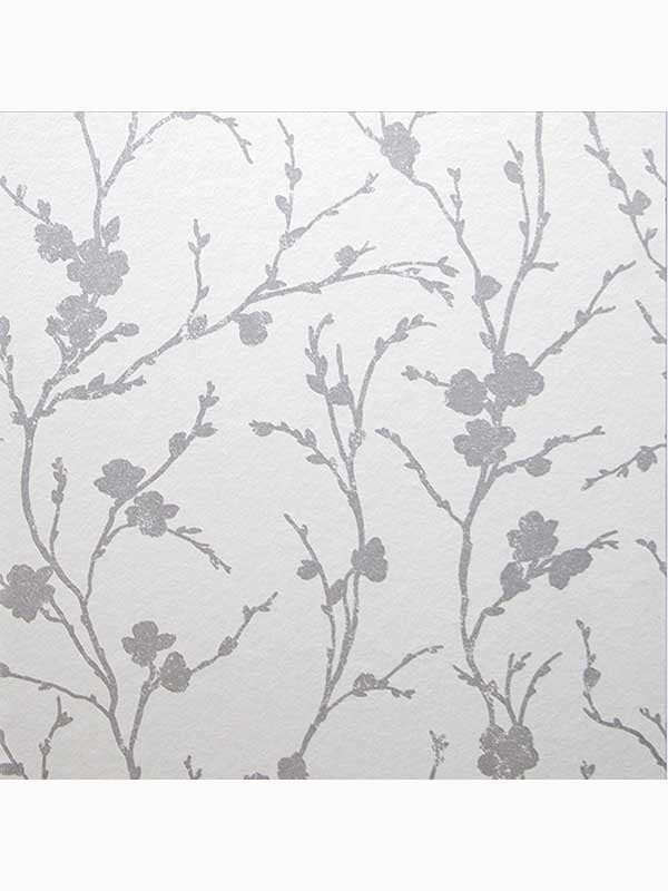 Meiying Floral Trail fabric in chalk white and silver color - pattern number 103526 - by Graham and Brown in the Graham and Brown Collection collection