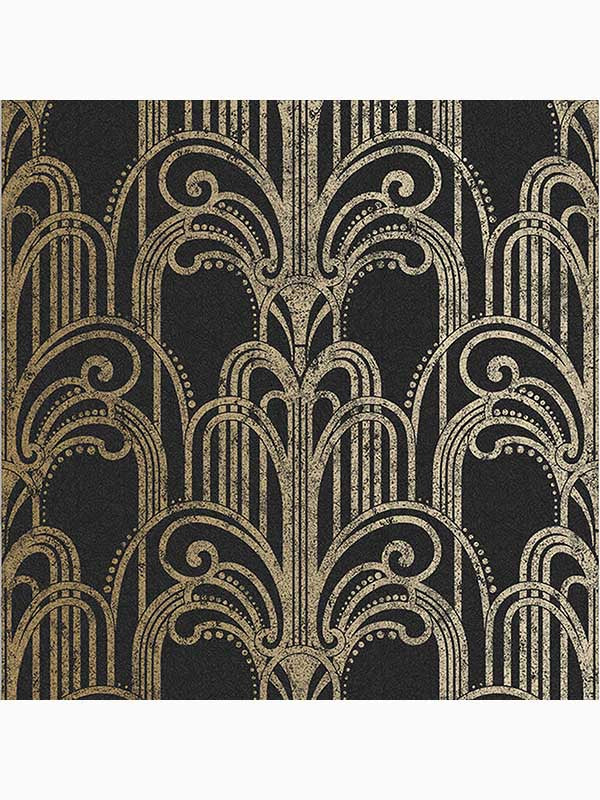 Art Deco Geometric fabric in black and gold color - pattern number 104299 - by Graham and Brown in the Graham and Brown Collection collection
