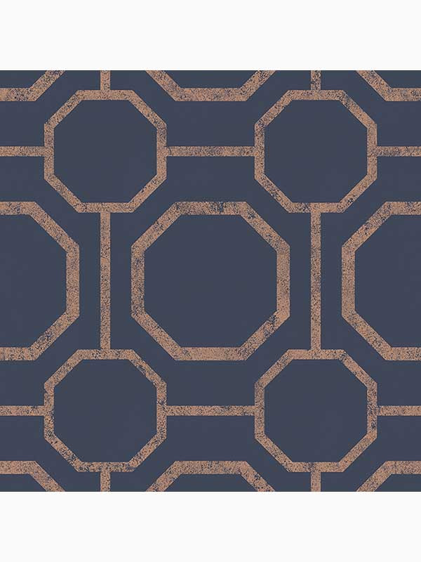 Sashiko Geometric fabric in navy blue and copper color - pattern number 105772 - by Graham and Brown in the Graham and Brown Collection collection