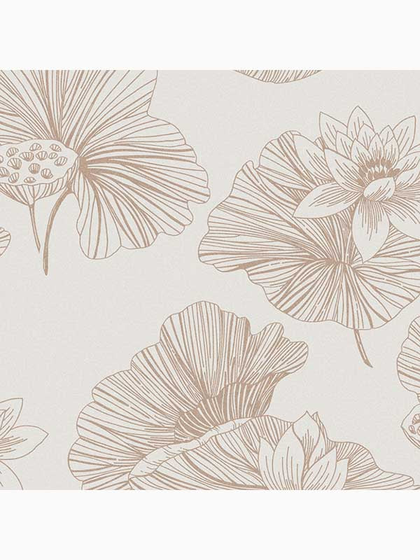 Lotus Floral fabric in cream and rose gold color - pattern number 105934 - by Graham and Brown in the Graham and Brown Collection collection