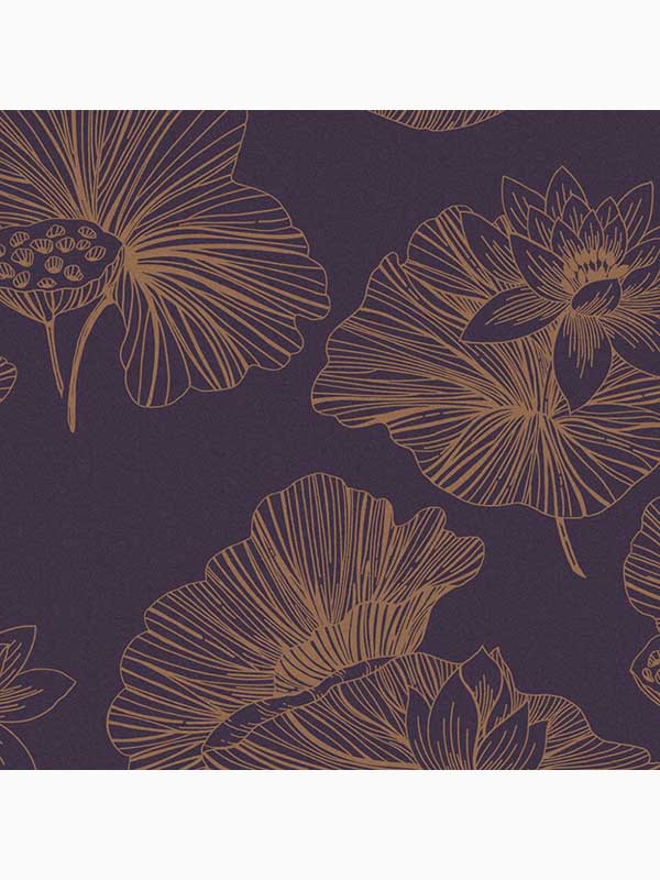 Lotus Floral wallpaper in plum purple and copper color - pattern number 105936 - by Graham and Brown in the Graham and Brown Collection collection