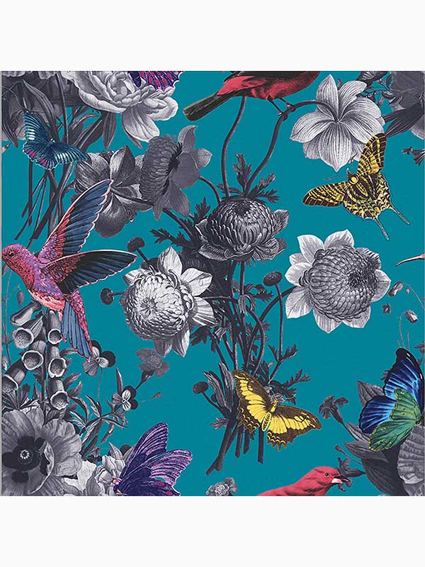 Jardin Floral Birds wallpaper in teal color - pattern number 106432 - by Graham and Brown in the Graham and Brown Collection collection