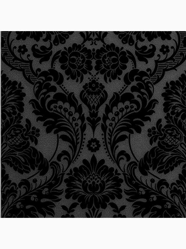 Gothic Damask Flock fabric in noir black color - pattern number 106585 - by Graham and Brown in the Graham and Brown Collection collection