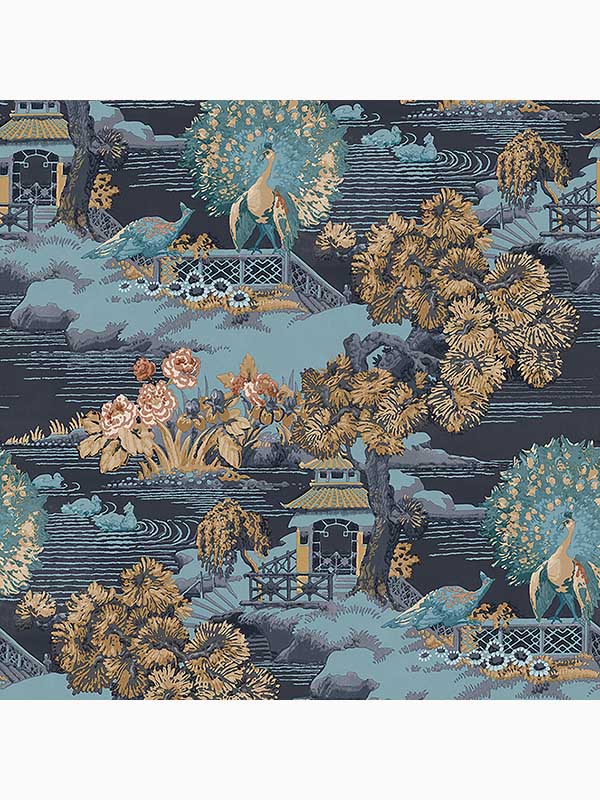 Edo Toile Trees Abstract wallpaper in navy blue color - pattern number 107882 - by Graham and Brown in the Graham and Brown Collection collection