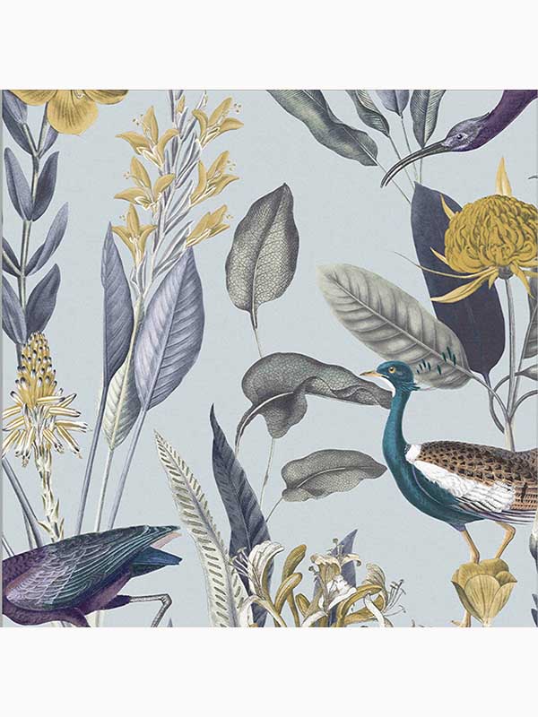 Glasshouse Birds Tropical fabric in soft grey color - pattern number 111721 - by Graham and Brown in the Graham and Brown Collection collection