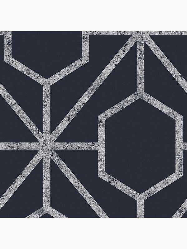 Rinku Geometric wallpaper in navy blue and silver color - pattern number 112200 - by Graham and Brown in the Graham and Brown Collection collection