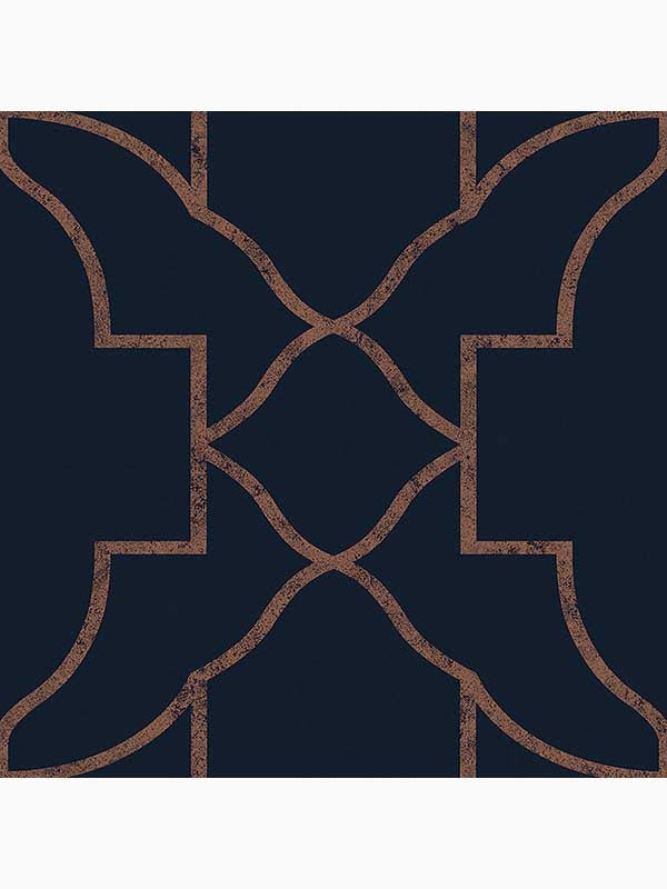 Versailles Geometric fabric in navy blue and copper color - pattern number 113962 - by Graham and Brown in the Graham and Brown Collection collection