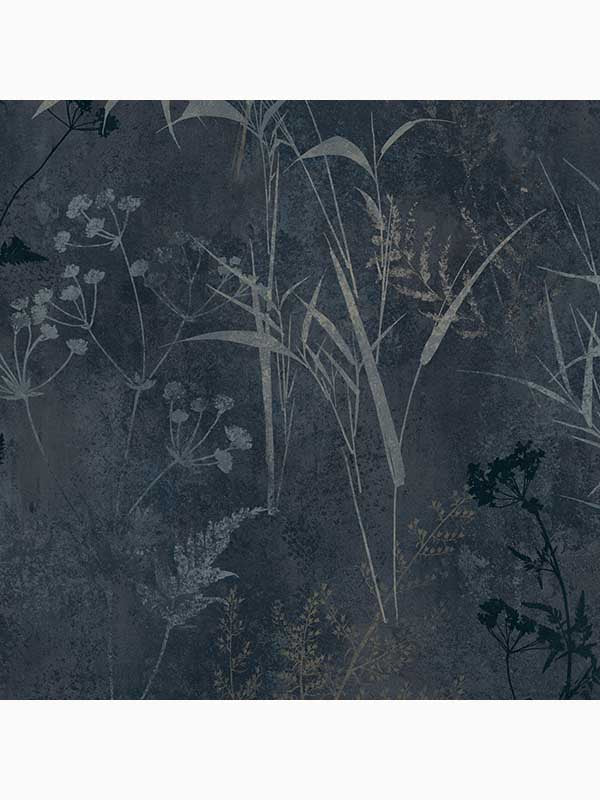 Restore Trees fabric in midnight dark blue color - pattern number 115044 - by Graham and Brown in the Graham and Brown Collection collection