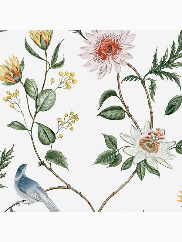 Nuit Floral Birds wallpaper in lush white color - pattern number 115048 - by Graham and Brown in the Graham and Brown Collection collection
