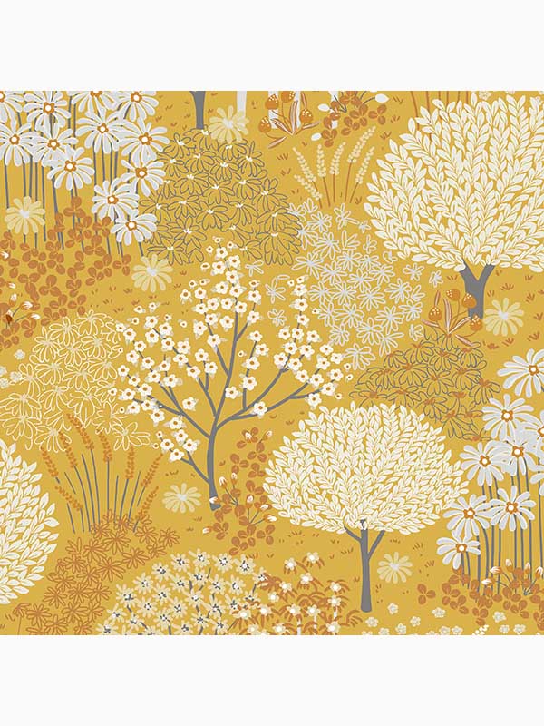 Fable Trees Trail fabric in mustard yellow color - pattern number 115059 - by Graham and Brown in the Graham and Brown Collection collection