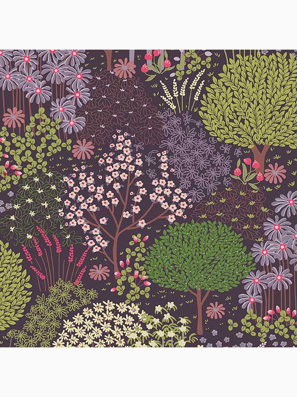 Fable Trees Trail fabric in plum purple color - pattern number 115060 - by Graham and Brown in the Graham and Brown Collection collection
