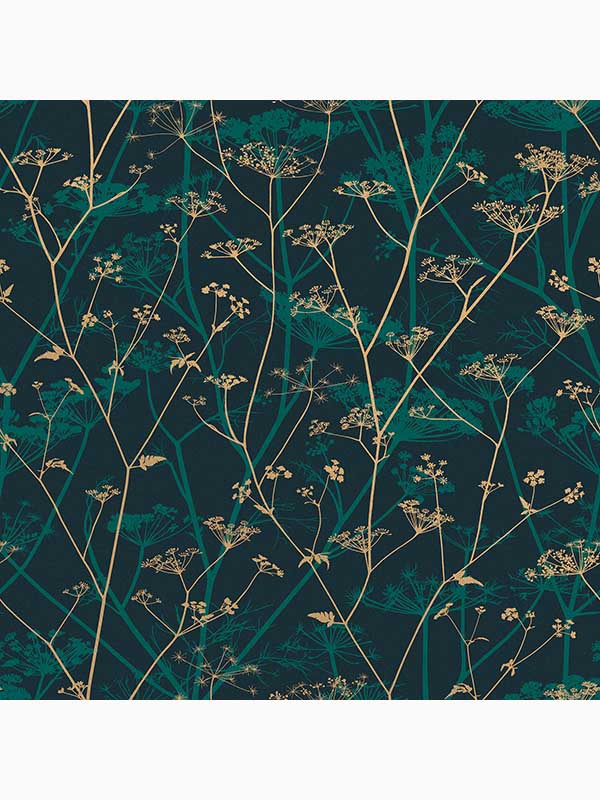 Clarissa Hulse Wild Chervil wallpaper in kingfisher and gold color - pattern number 120394 - by Graham and Brown in the Graham and Brown Collection collection