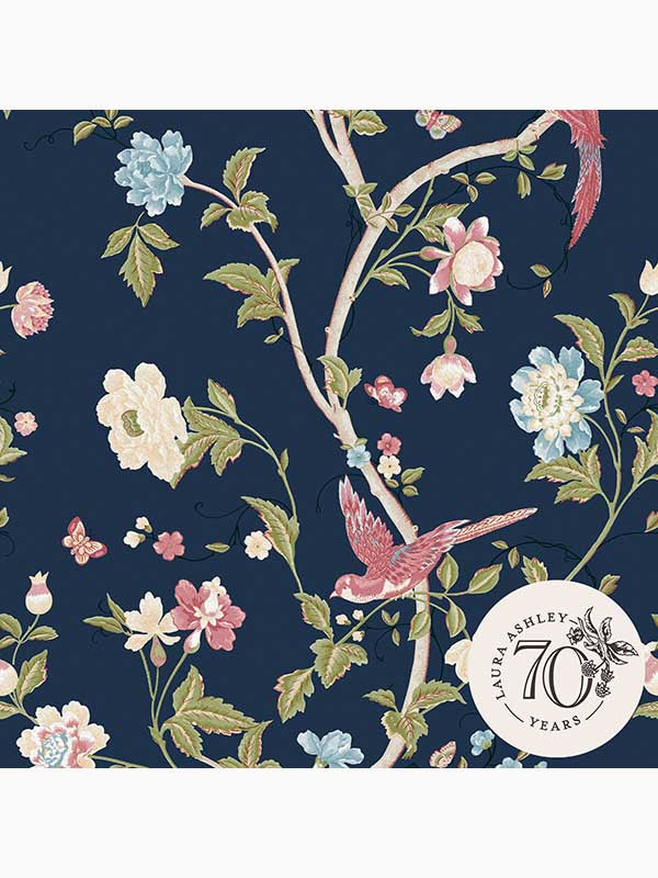 Summer Palace fabric in midnight blue color - pattern number 120134 - by Laura Ashley in the Laura Ashley Collection collection