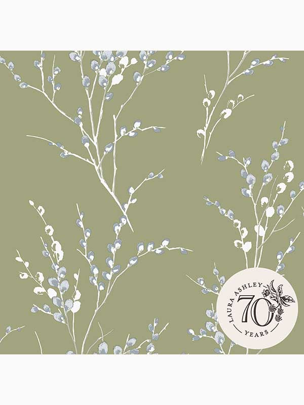 Pussy Willow fabric in moss green color - pattern number 121074 - by Laura Ashley in the Laura Ashley Collection collection