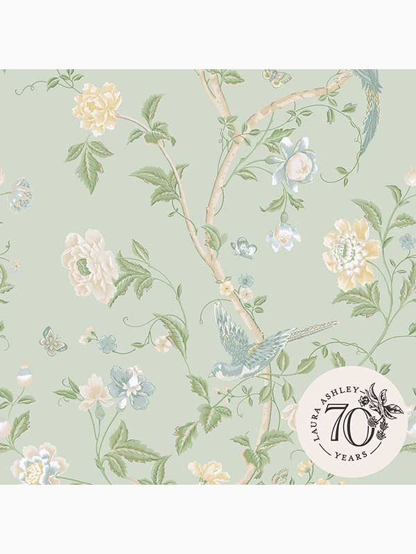 Summer Palace fabric in eau de nil color - pattern number 121407 - by Laura Ashley in the Laura Ashley Collection collection