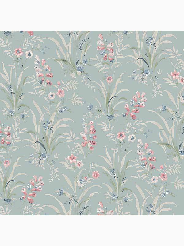 Mosedale Posy wallpaper in dark duck egg blue color - pattern number 122751 - by Laura Ashley in the Laura Ashley Collection collection