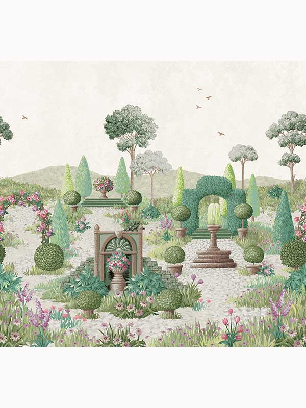 Naunton Folly 6 Panel mural in fern green color - pattern number 122770 - by Laura Ashley in the Laura Ashley Collection collection