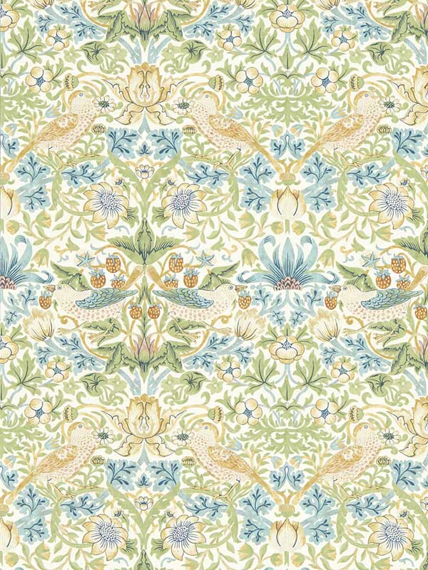 Strawberry Thief fabric in apple color - pattern number W0171/01.CAC.0 - by Clarke and Clarke in the William Morris Wallcovering collection