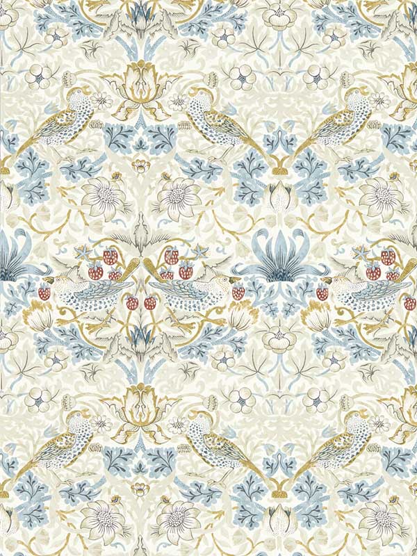 Strawberry Thief fabric in linen color - pattern number W0171/03.CAC.0 - by Clarke and Clarke in the William Morris Wallcovering collection