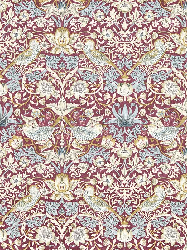 Strawberry Thief fabric in plum color - pattern number W0171/04.CAC.0 - by Clarke and Clarke in the William Morris Wallcovering collection
